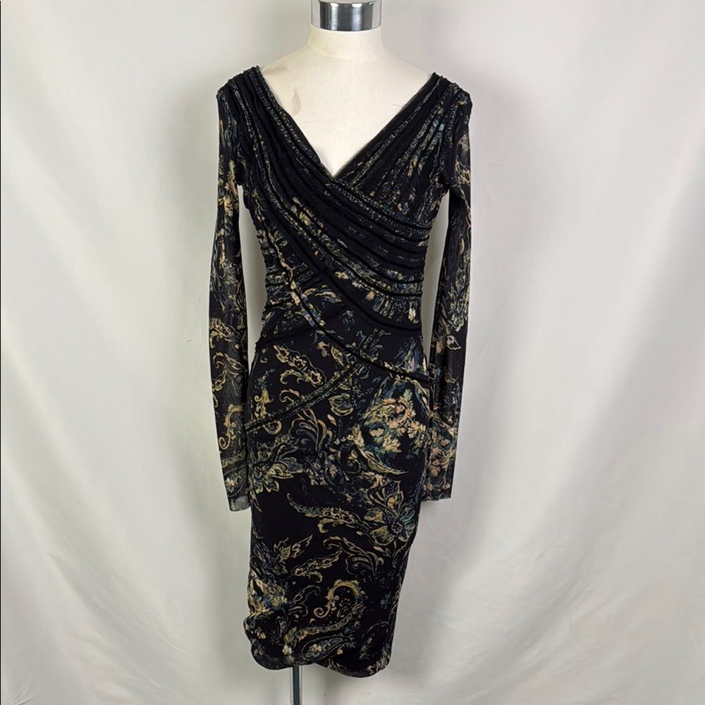 Fuzzi Black Multi Color Wrap Front Mesh Dress - image 1